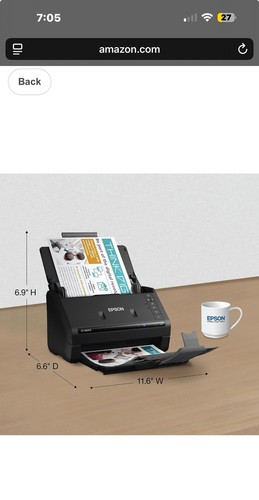 Epson Workforce ES-500W II Wireless Color Duplex Desktop Document Scanner for PC - Afbeelding 3 van 3