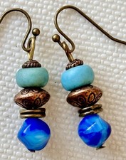 Copper, Bronze and Tones of Blue Dangle Earrings.