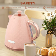 Kettle 1.7L Light Pink Stainless Steel & PP Fast Boil 3000W UK 24.2x19.5x23.4cm