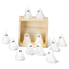 Jetec 12 Pcs Ghost Halloween Candles Fun Face Decorative Ghost Cute Style