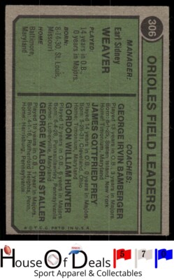 緑の旧枠優良カード20枚まとめ売り（英語）他計11点まとめ売り 1974 Topps #306 Orioles Field Leaders Earl Weaver MANAGER VINTAGE