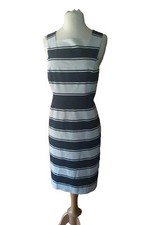 ADRIANNA PAPELL Sleeveless Knee Length Dress Sz 16 Navy White Striped Stretch