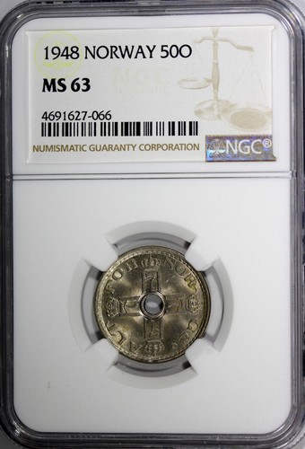 Norway Haakon VII Copper-Nickel 1948 50 Ore NGC MS63 KM# 386 (066) - Picture 2 of 4