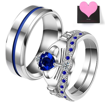 Anello Di Fidanzamento 2pcs His&Hers Stainless Steel Cubic Zirconia Ring Set Promise Anello Fidanzamento - Foto 2