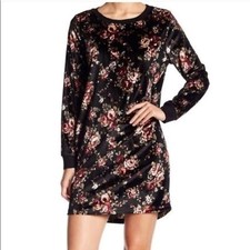 Bobeau floral velvet long sleeve dress medium