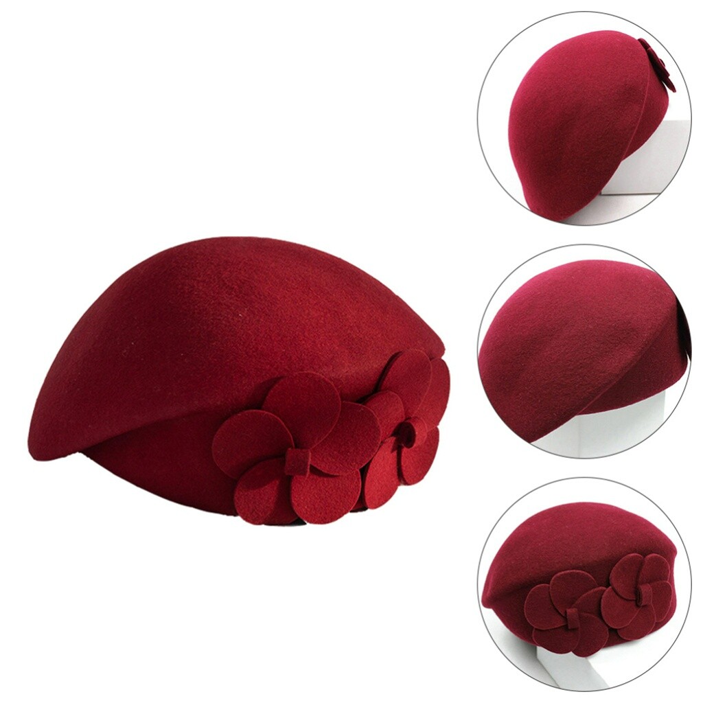 9389 Womens Wool Felt French Berets Pillbox Hat Vintage Beanie Beret Womens Wool Felt French Berets Pillbox Hat Vintage Beanie  main image 3