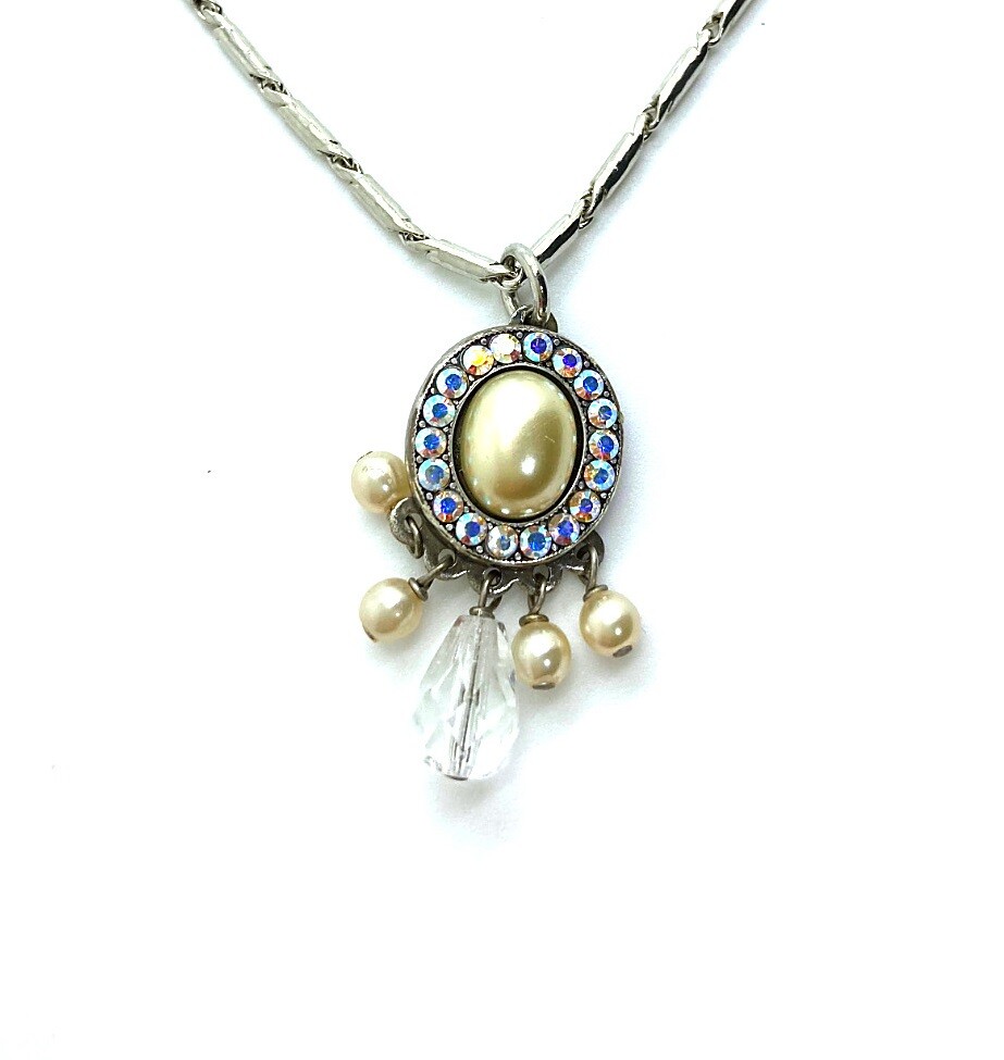 Timeless Cream Pearl and Clear Swarovski Crystal Necklace Pendant by Mariana for Women-image