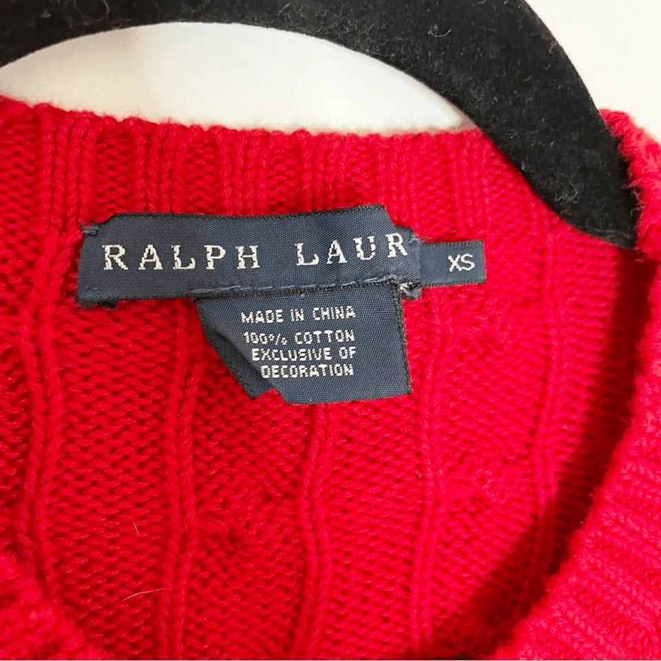 Suéter de esquí vintage Ralph Lauren Teddy Bear XS rojo algodón Foto 3 de 4