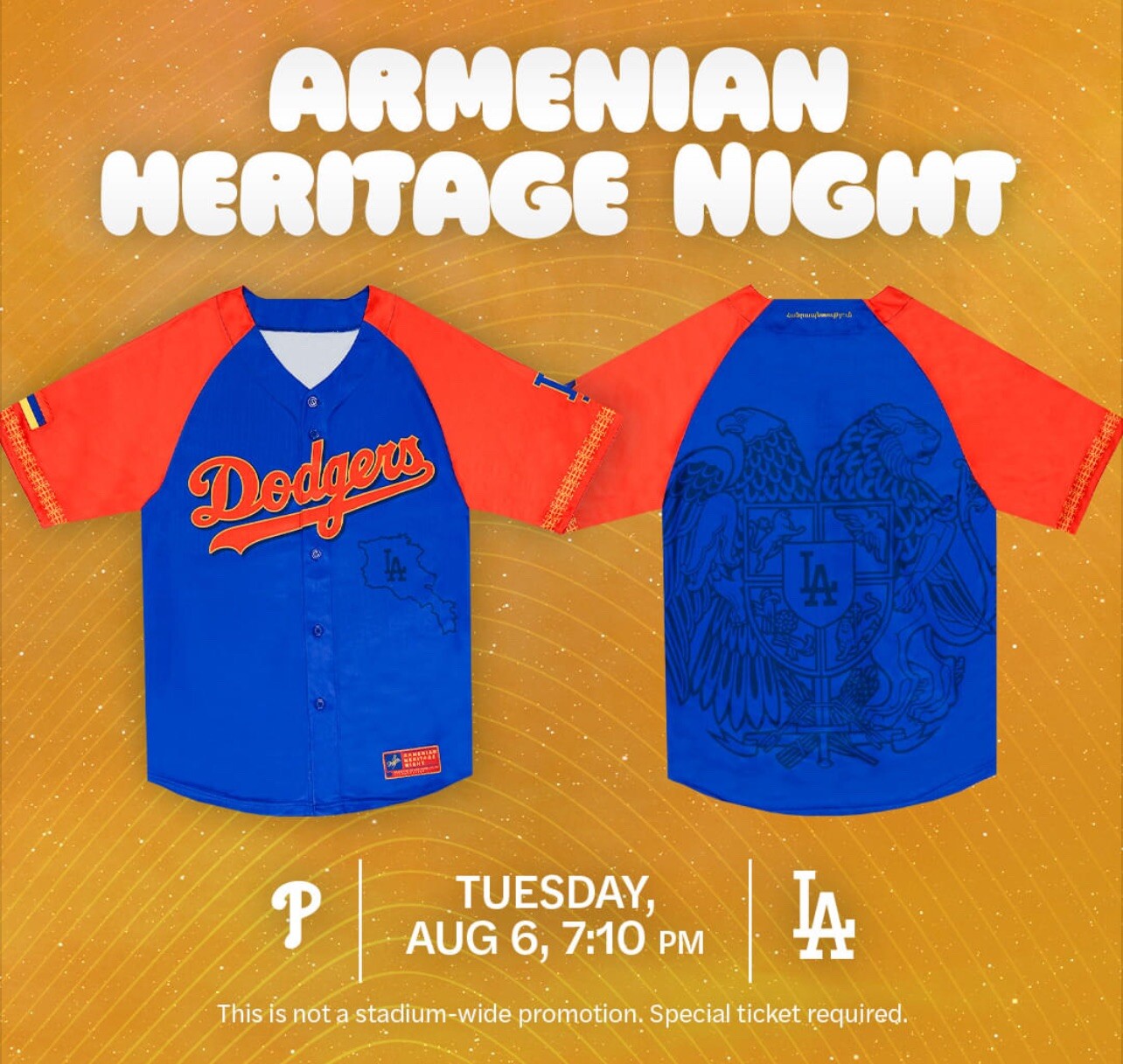 Los Angeles Dodgers Armenian Heritage Jersey 2024 Size XL DODGERS STADIUM SGA Falak Tayyeb