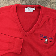VTG Sweater Men's XL BIG Red V Neck Shorewood Embroidery USA Made Shorewood Golf