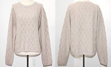 Tahari 100 2Ply Cashmere Cable Knit Crew-Neck Sweater in Greyish Beige sz XL