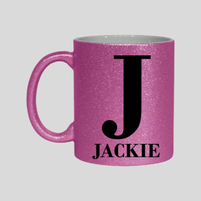Personalisierte Tasse individuell Initiale Name rosa / blau Glitzer Becher