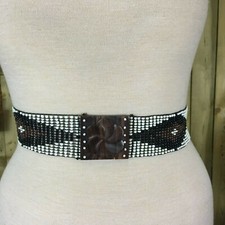 Beaded Southwestern Stretch Belt / Wood Belt Buckle