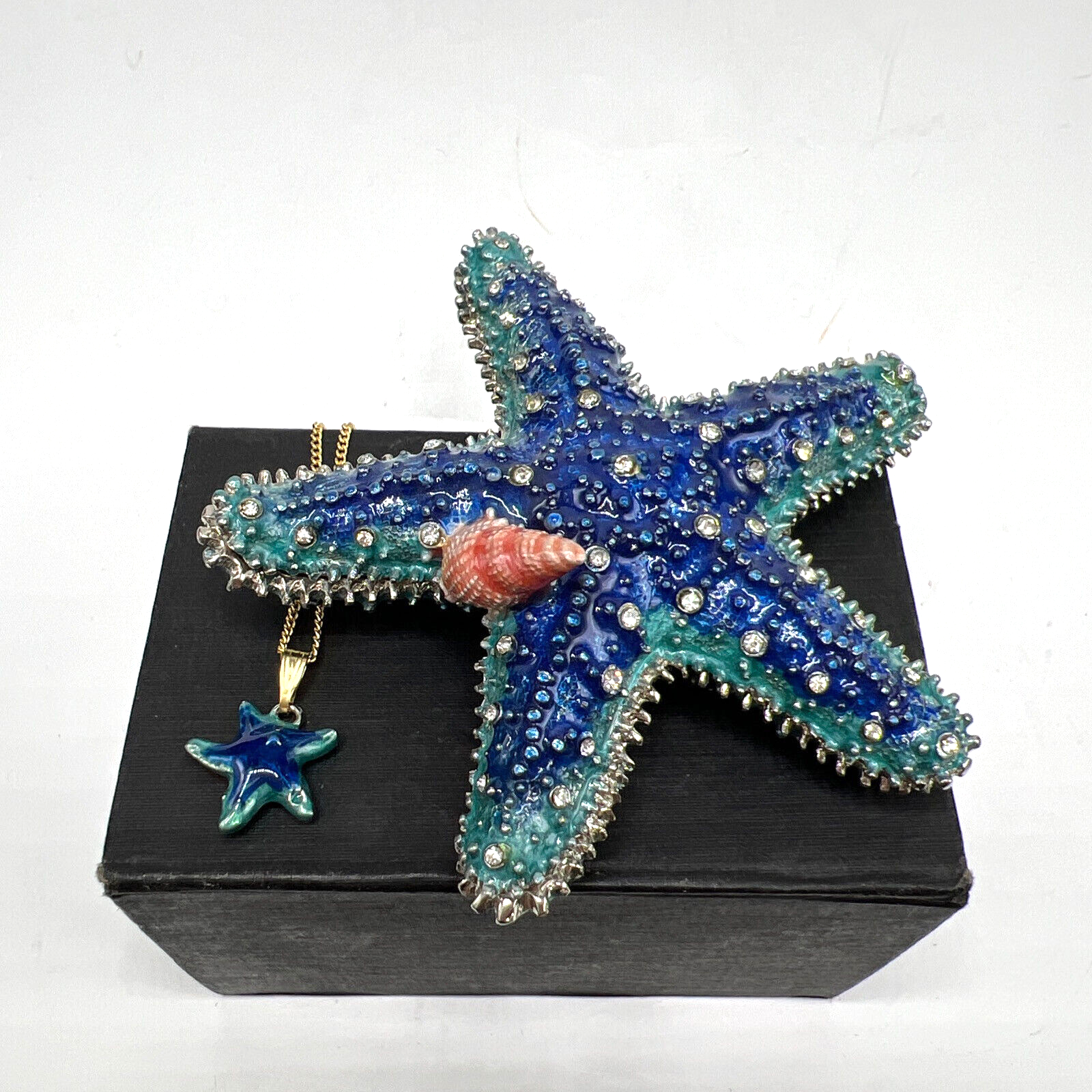 Bejeweled Teal Starfish Trinket Box with Matching Necklace