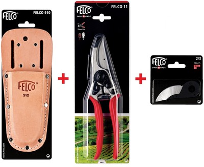Felco 11 Profiset Gartenschere + Ersatzklinge 2/3 + Lederköcher 910 Rosenschere