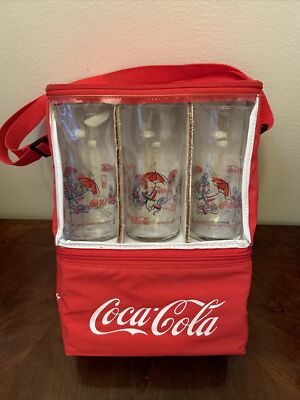 VTG 6 Coca Cola French Bistro Glasses In Insulated Carry Case Anchor Hocking NEW