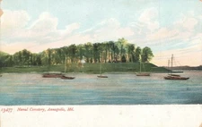 c1905 Naval Cemetery From Water View Boats Annapolis Maryland MD P398