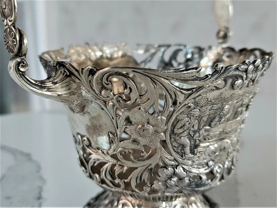 HERMOSA CESTA DE PLATOS DE DULCES ANTIGUA ALEMANA DE PLATA MACIZA Foto 4 de 4
