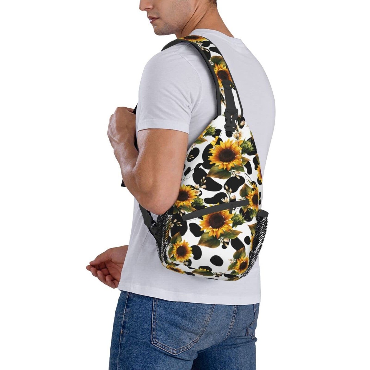 Sunflower Cow Print Sling Bag Crossbody Backpack Sunflower 