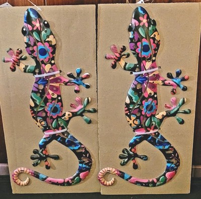 2er SET METALL WANDDEKO '' BUNTER GECKO '' JE 30 CM , BLICKFANG , NEU 