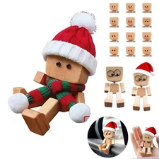 Shaking Wooden Man Figure Decoration Desktop&Car with 12Magnetic Expression Xmas