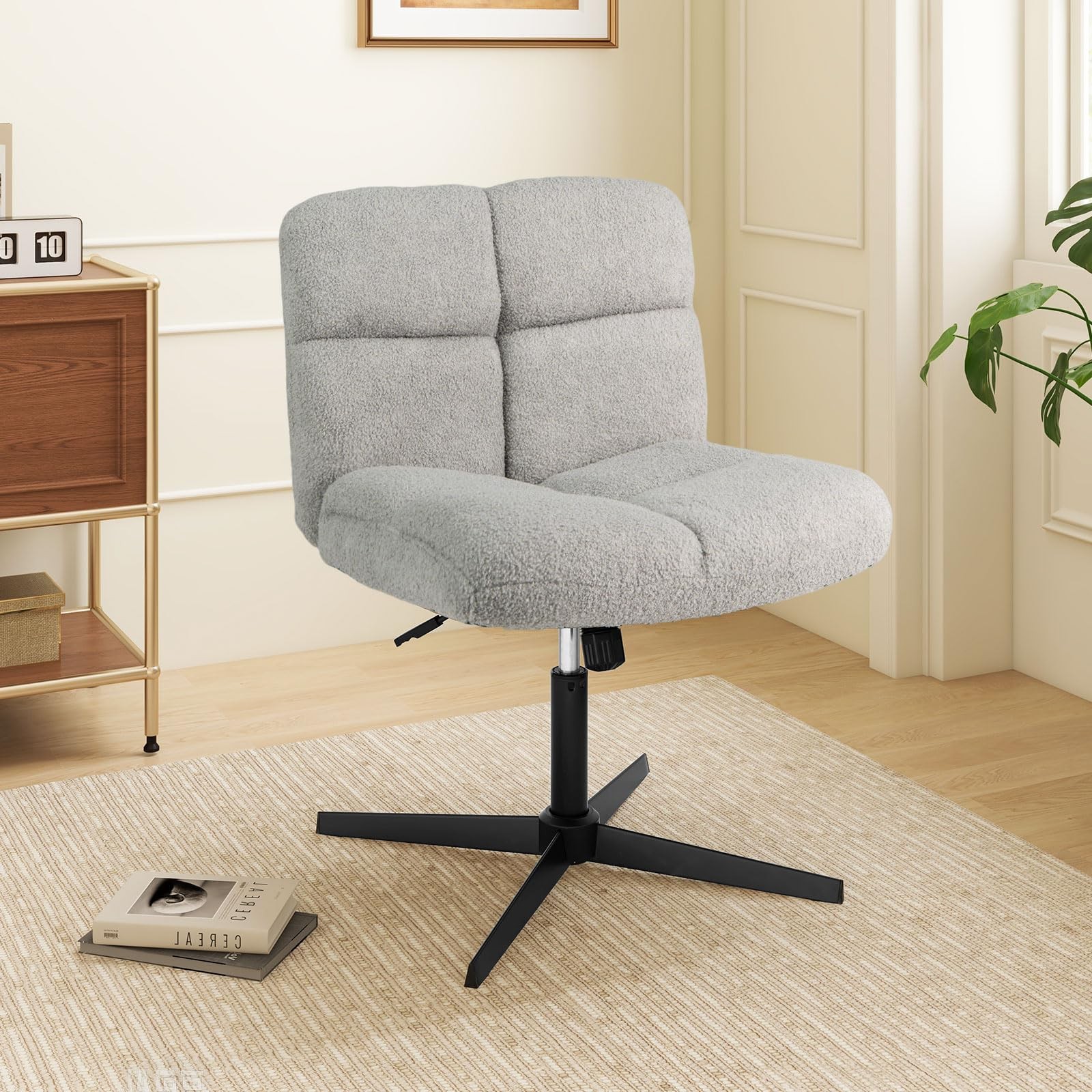 Giantex Criss Cross Chair, Armless Cross Legged Office Chair, Faux Fur Adjust...