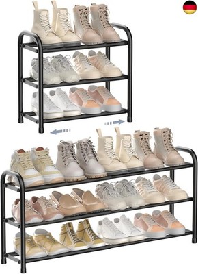 Expandable Schuhregal, 3 Ebenen Adjustable Metall Schuhaufbewahrung 45 to 83cm,