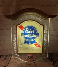 Vintage Pabst Blue Ribbon Beer Lighted Sign PBR Crystal Heritage Back Bar