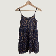 Urban Outfitters Navy and Gold Patterned Rory Chiffon Mini Dress Size M