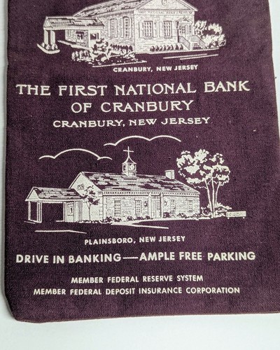 Vintage Drawstring Cloth Bank Deposit Bag First National Bank of Cranbury NJ - Picture 6 of 6