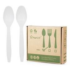 Compostable Spoon,100 Biodegradable Silverware for Party,Large Disposable Ute...