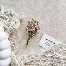 Vintage Pink Flower Pin Brooch Pink Rose Pin For Women Corsage Jewelry Gift