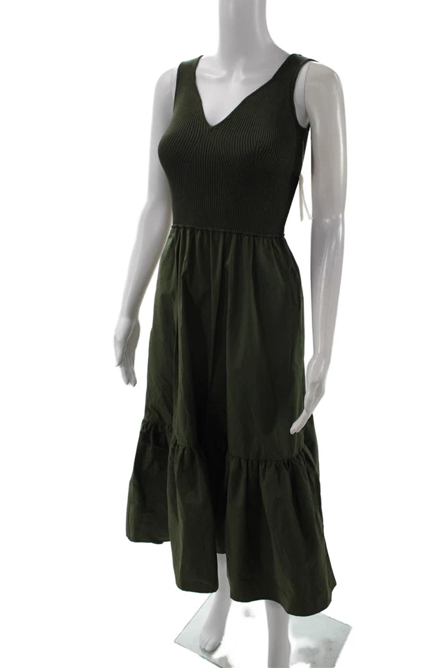 Vestido sin mangas Elan para mujer entallado y acampanado verde cuello en V sin mangas largo talla XS Foto 2 de 4