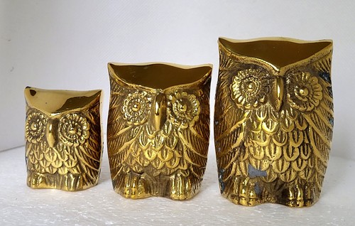 3-PC Set Solid Brass OWLS By Leonard Silver Mfg Co. Graduated Sizes W/Box, Korea - Afbeelding 2 van 22