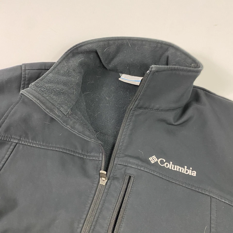 Columbia Jacket Mens Medium Black Softshell Fleece Lined Full Zip Pockets Logo - Image 2 of 4