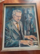 Original "Richardson" Oil Realism Impressionism Pianist 1962 Of Russell Siebert?