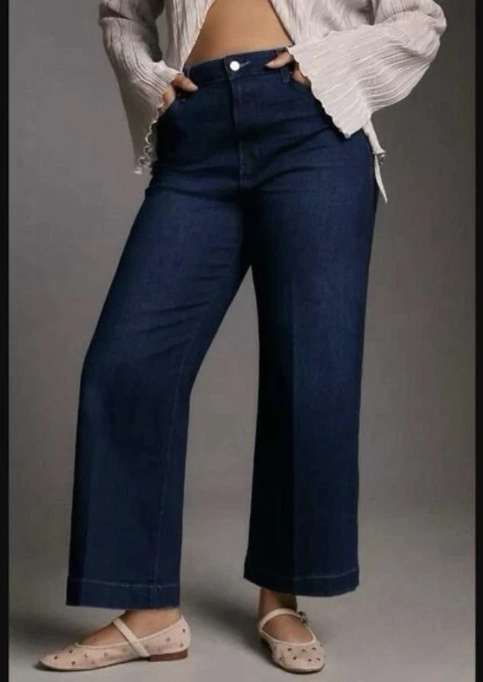 Pantalones de mezclilla PAIGE para mujer Anessa pierna ancha talla 29 tiro alto lavado oscuro The Disco Foto 2 de 4