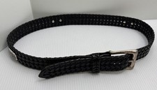 Leather Black Belt Size 30 Made In Mexico Braided Silver Emblems Wear On Buckle