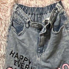 Girls Distressed Blue Denim Jeans Light Wash Patch Graphic Heart Butterfly Love