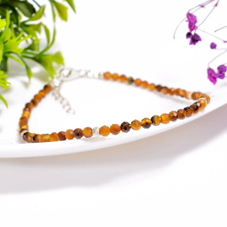 Pulseira feminina de cristal natural olho de tigre contas delicadas proteção cura presente - Imagem 2 de 4