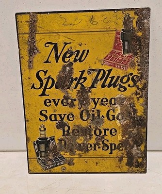 Antique 13'' Early SST Champion Spark Plugs Save Oil Gas Restore Power Speed Sign