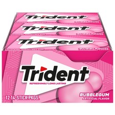 Trident Bubblegum Sugar Free Gum, 14 Count Pack of 12 , Original Version
