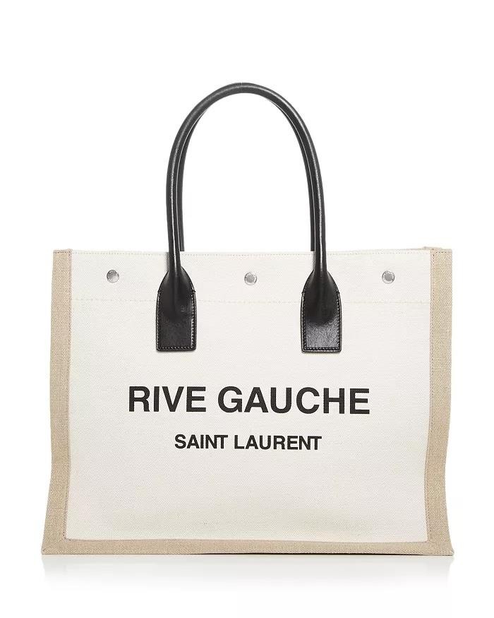 Borsa tote Saint Laurent YSL Rive Gauche logo firma tela lino $1890