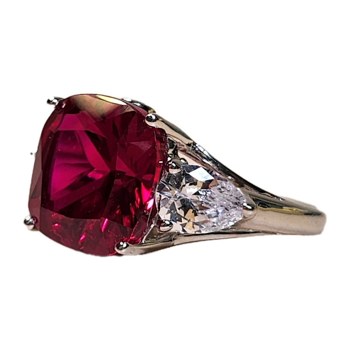 Sterling Silver Simulated Ruby and Diamond Ring V… - image 1