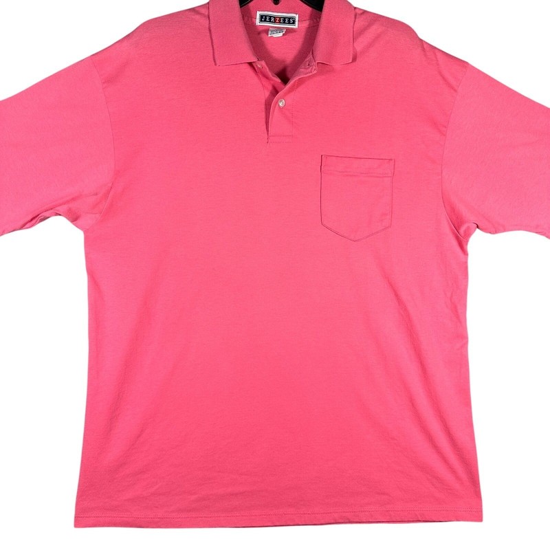 Vintage 90s Jerzees Polo Shirt Men XL Pink Short Sleeve Pocket Made in USA