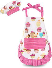 Kids Aprons for Cooking,Kids Chef Hat and Apron with Large Pocket for Baking Cup