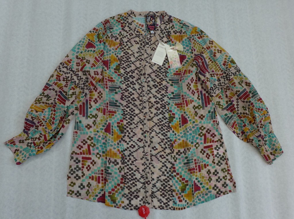 JOHNNY WAS Women's Malina Button Front Geometric Print Long Sleeve Blouse $270