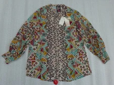 JOHNNY WAS Women's Malina Button Front Geometric Print Long Sleeve Blouse $270