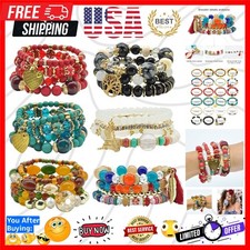 Bohemian Bracelet Sets for Women - 6 Sets Stackable Stretch Bracelets Multi-c...