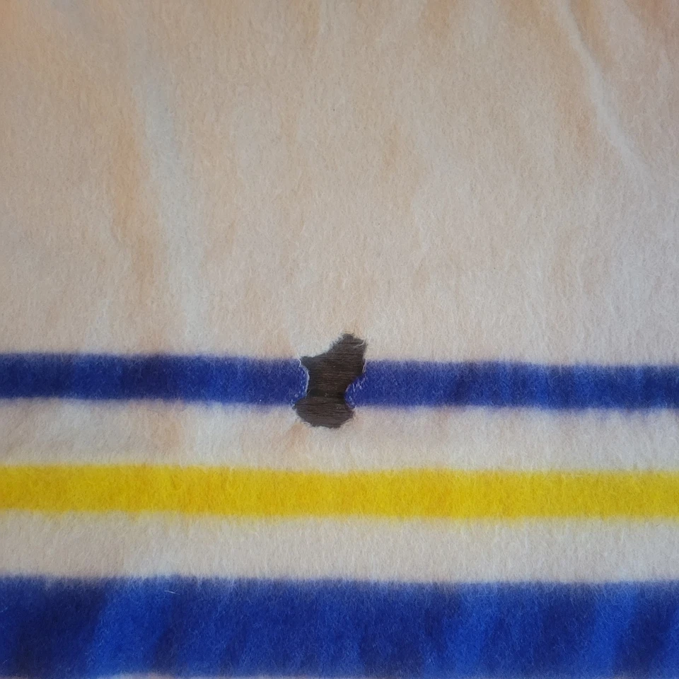 Vintage Striped Wool Blanket Red Blue Yellow Cream Camp Cozy hudson style - Image 2 of 2